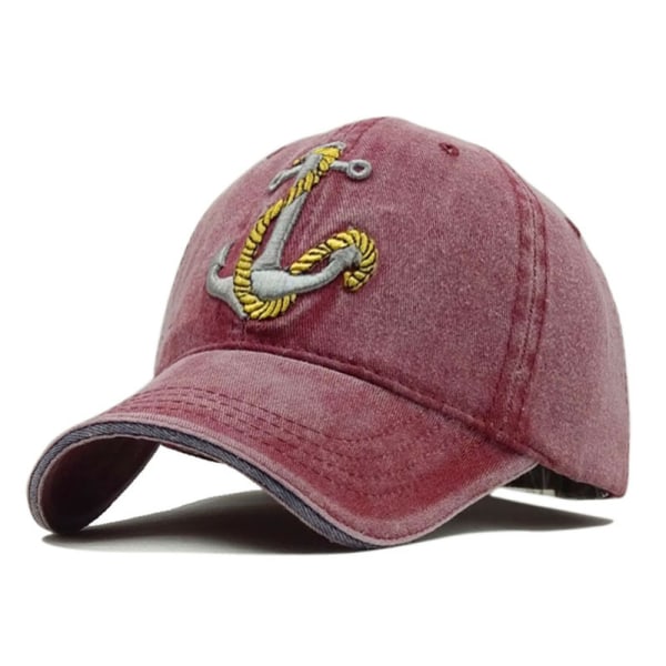 Boat Anchor Embroidered Denim Baseball Retro Hat (red)