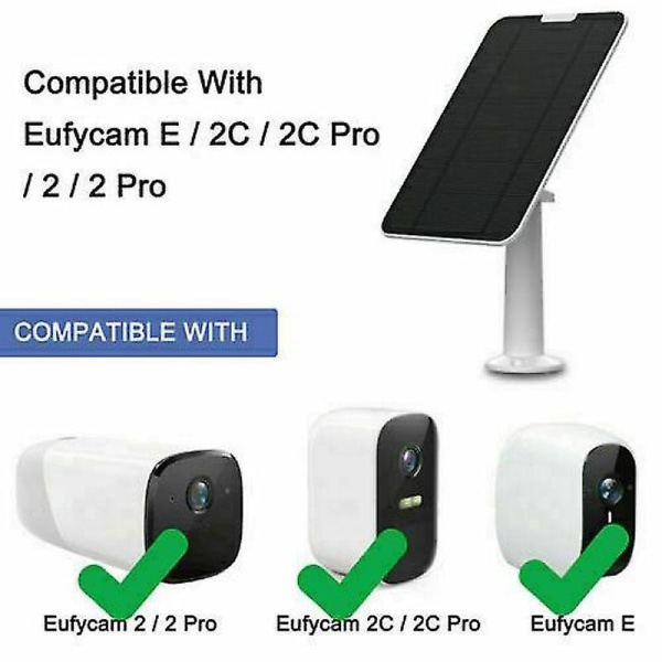 Solpanel för Eufycam 2/2c/2c Pro/e/2 Pro 4w Fäste 13ft Kabel Svart