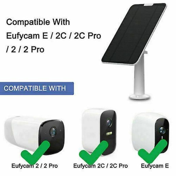 Solpanel för Eufycam 2/2c/2c Pro/e/2 Pro 4w monteringsfäste 13ft kabel svart