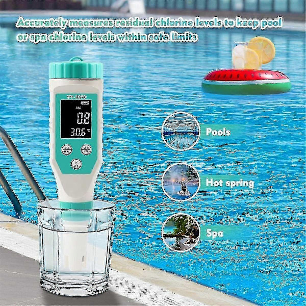 7 i 1 Ph/fritt Klor/orp/ec/tds/salt/temp Ph-måler Svømmebasseng Salinitetstester Ip67 Vanntett-A1