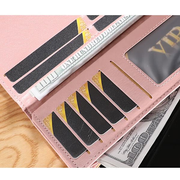 Dametasker Lang håndtaske Krone multi-klips tegnebog (pink)