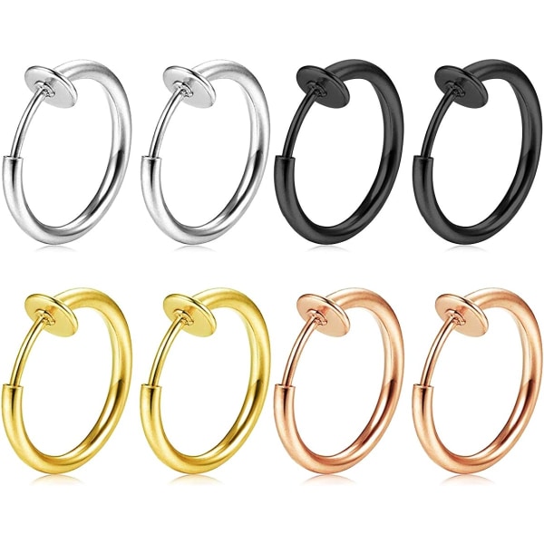 8pcs Fake Nose Ring Lip Earring Hoop Stainless Steel Clip Non Pi