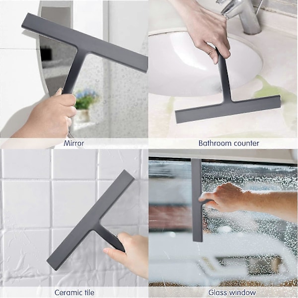 Silikon Dusjskrape med Rustfritt Stål Kjerne, Dusjskrape for Rengjøring av Baderomsglass, 9\" X 8.5\", Grå