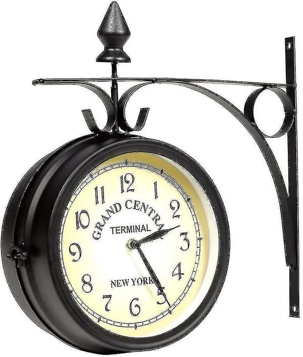 Kaksipuolinen Rautatieaseman Seinäkello Musta Vintage Design Kello
