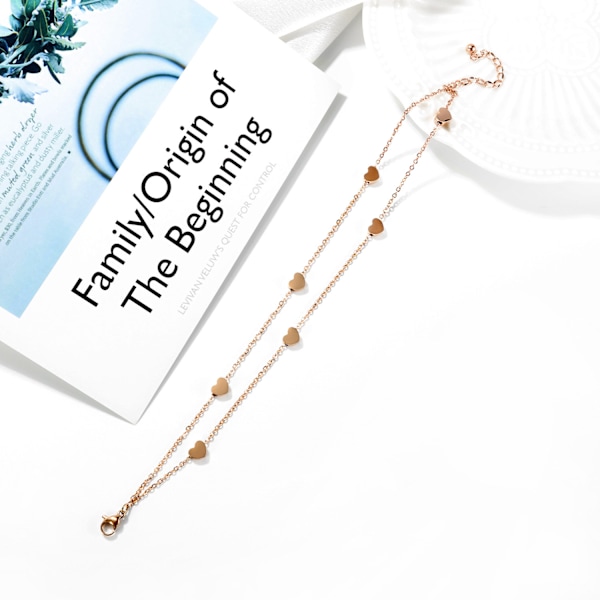 Hjerteformet Rosenguld Anklet Dobbelt Kæde Damer Anklet