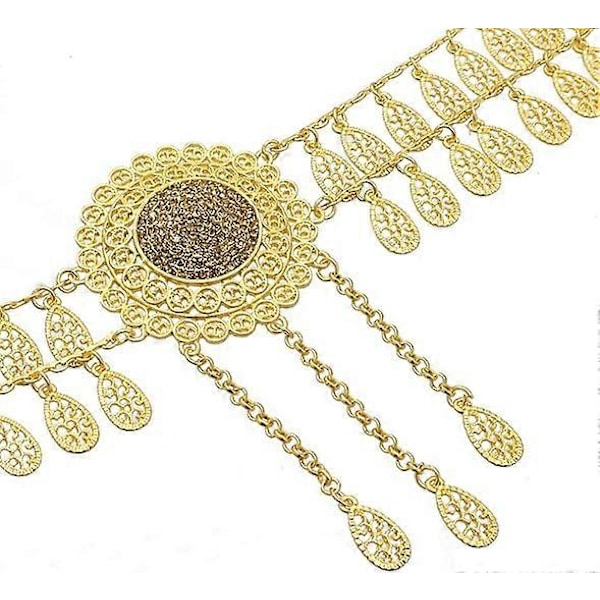 Kristallblomma Midjebälte för Kvinnor Magkedjor Dans Strandbälte Uttrycksfull Kroppskedja Silver Indien Etnisk Boho Turkiska Smycken 112cm guld