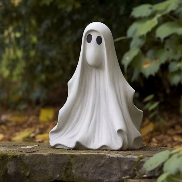 Valkoinen Halloween-puutarha-veistos, pelottava puutarha-patsas, kodin sisustus