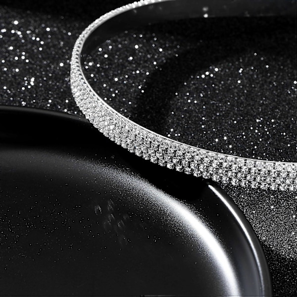 Bryllupshodebånd med Rhinestone-dusker for damer, glitrende krystall-rhinestone, falske øredobber, hårkjedehodebånd, brude-edelsten, jentehårbånd, 4 rader