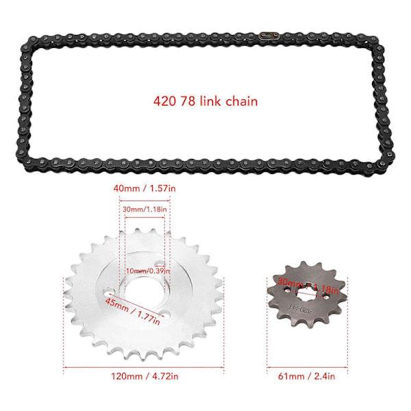420 78 Länkar 3-Hål 29T 120mm Bakre Växel 14T Kedja Svänghjulssats för Z50A Z50 Z50R Z50J Monkey Bike