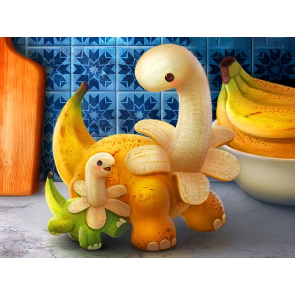 #30x40cm Voksen & Børn 5D DIY Diamantmaleri Sæt - Banan Dinos#