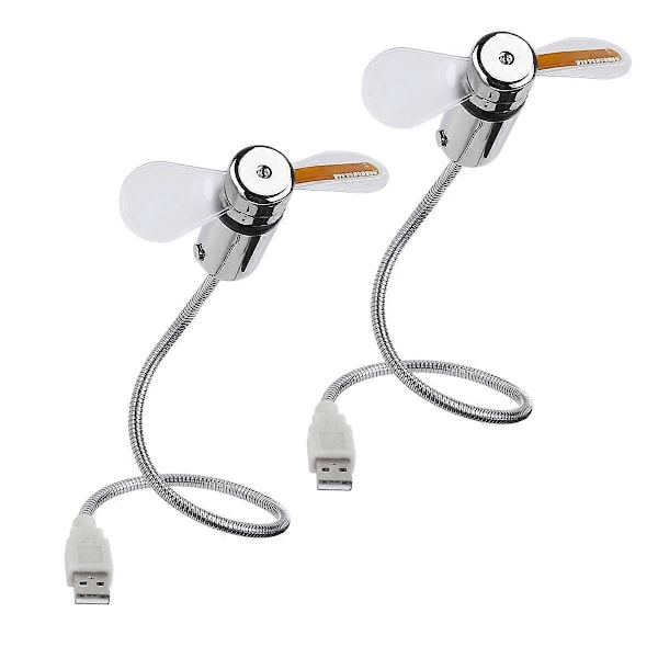 2 STK Mini Fleksibel USB-blæser med Farverige LED-mønstre Cirkulær Visning (Sølv)