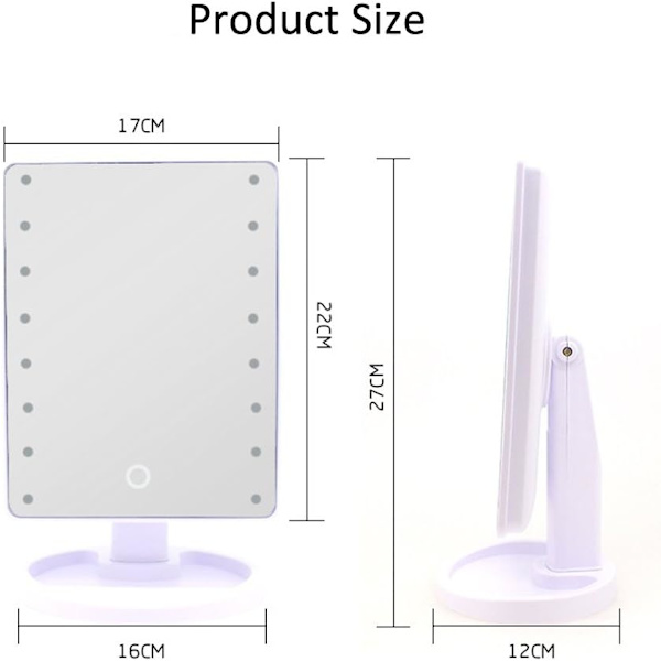 #16 LED Smart Touch Screen Bärbar Bordsspegel med Belysning för Smink (Vit)#