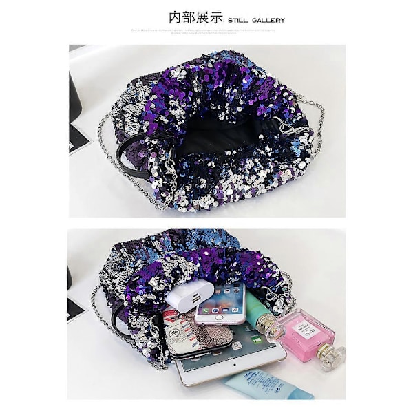 Dam Drawstring Bucket Bag Tote Handväska Clutch Dubbelsidig Jag