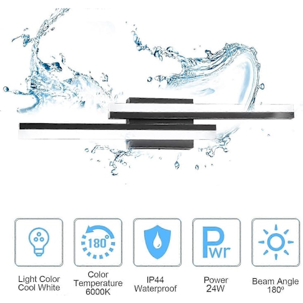 14W LED Badrumsspegel Lampa, kallvit 6000K, 230V, IP44, 55cm [Energiklass F]