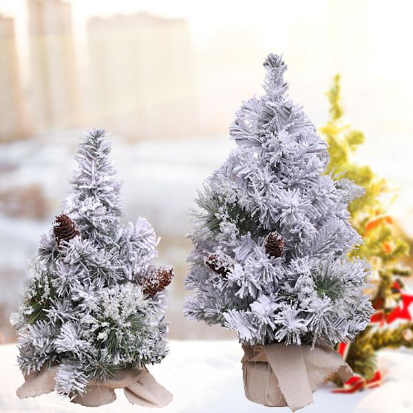 Bordsjulgran Snötäckt Tallkotte Realistisk Naturlig Gåvor Scenlayout Flockad Heminredning Mini Cederträ Julgran Party Favörer Kaesi40cm