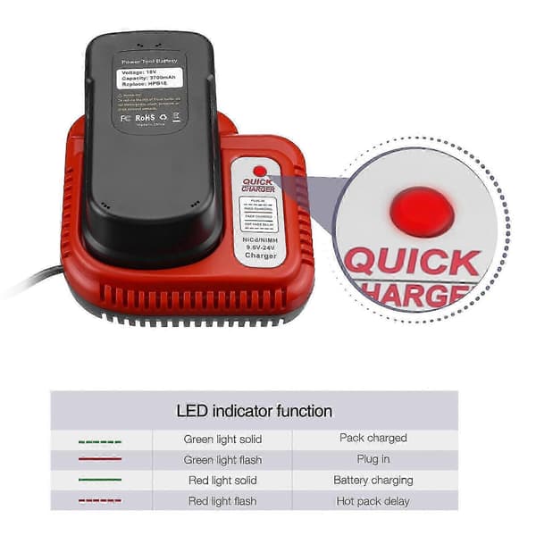 9.6V-24V Batterilader Passer til Black & Decker HPB24 HPB12 HPB96 HPB18