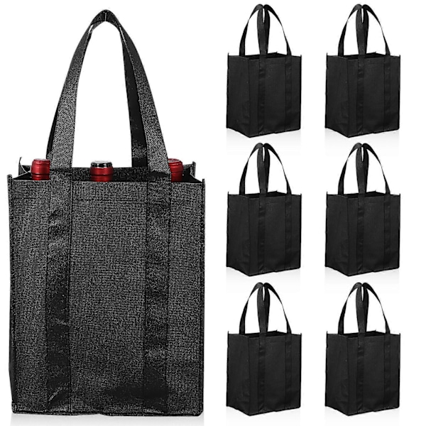 6 st Flaskvinbärväska Tote Bags Vinflaskpresentpåsar Vinbärväska Återanvändbara Matkassar med Fack för Resor Camping Picknick