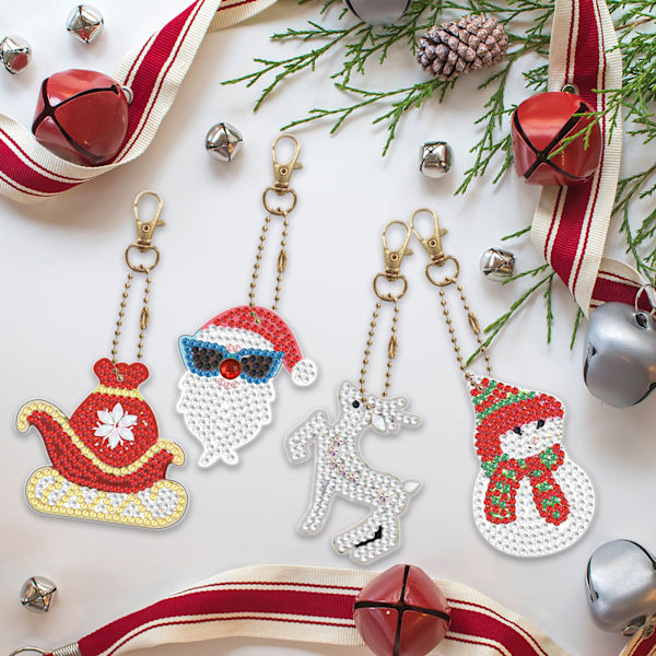 #4 pakk diamantmaleri nøkkelring julekrystalldiamant#