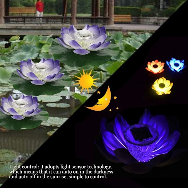 Vattentät (#1) Solcellsdriven Multifärgad LED Färgväxlande Lotusblomma L
