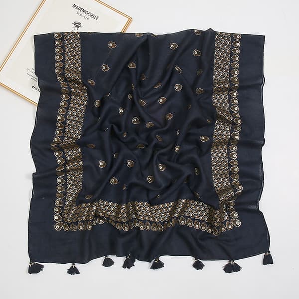 #Svart bomullslin-skjerf, 185-100cm#