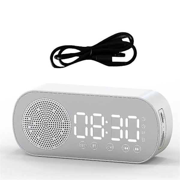 Trådlös Bluetooth Högtalare Klockradio Dubbla Alarm Stöd TF-kort Digitalt Alarm för Hemmakontor Vit
