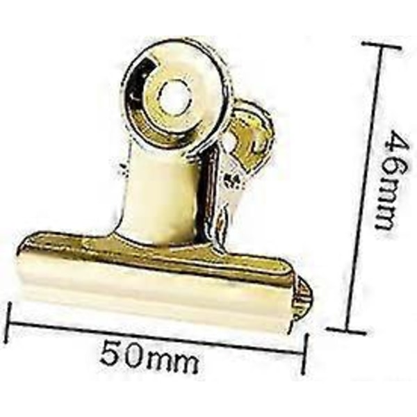 20 stk. 2 tommer polerede stålklips, metal bulldog binder clips, store hængsel papirklips klemmer til madposer (guld)
