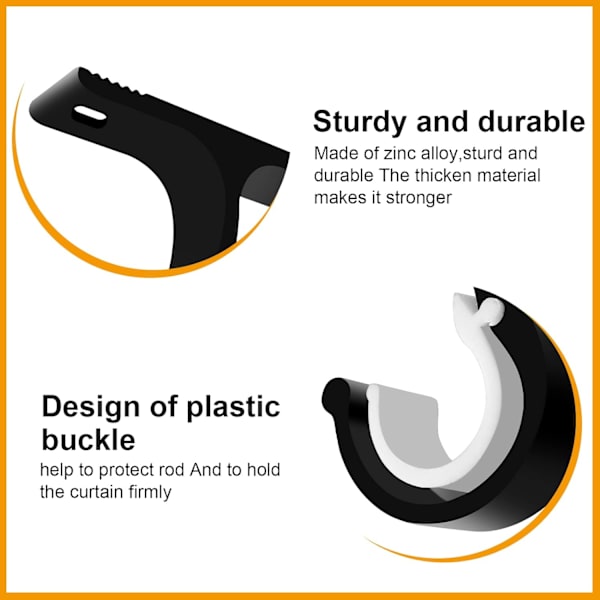 #Sæt med 2 gardinstangsbeslag (sort), ø 25-28 mm robust aluminium#