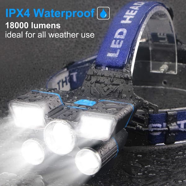 *LED Hodelykt 5 Lamper 21 LED 9 Moduser 18000 Lumen Super Lys USB*