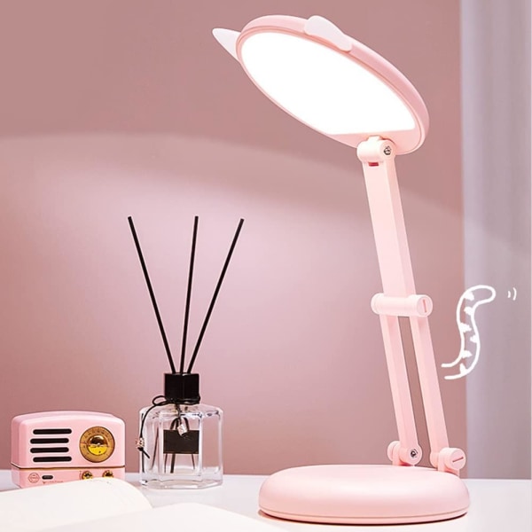 LED Lampe, Børnebordlampe, Katteøre Pink Pige Sengelampe, Bord