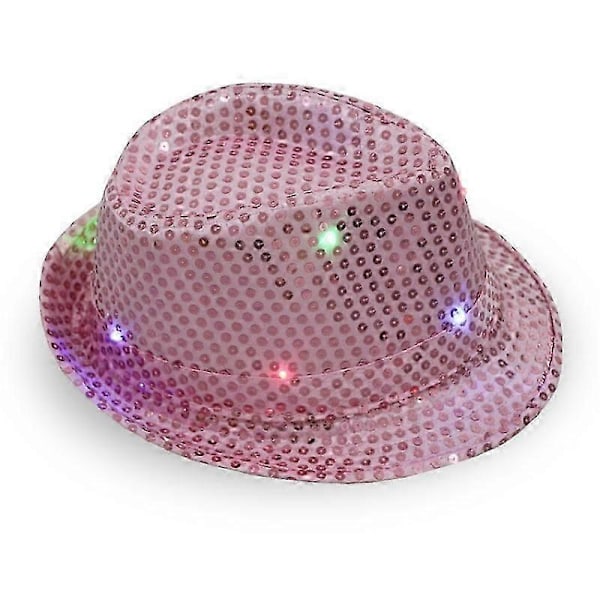 Voksen 9-farvet LED lampe pailletter Performance Jazz hat (pink) 1 stk