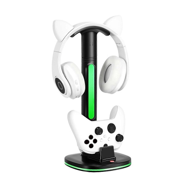 Spillkontrollerlader RGB Fargerikt Lys Avtakbar Headset Oppbevaringskrok Skrivebordsdisplay Ladestasjon for Xbox One/Series X