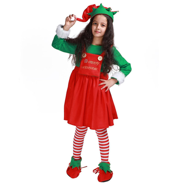 Jul Cosplay-kostym för barn Klassisk stil Green Elf Cosplay-klänning till julfest Cosplay-tillbehörF S