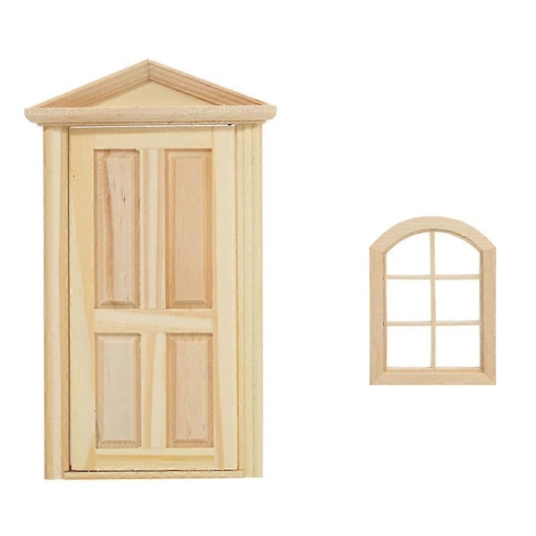 2 stk. Dukkehus Dekor Miniature Trædør Vinduesdekor DIY Dukkehus Tilbehør