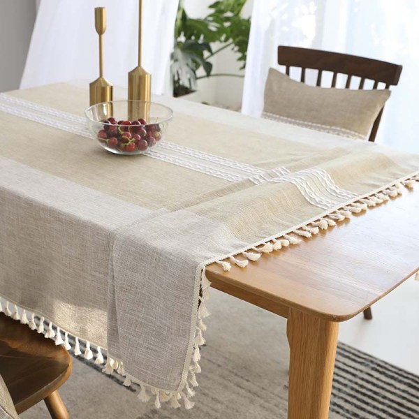 Rectangular Tablecloth Cotton Linen Fabric Wrinkle Free Wash