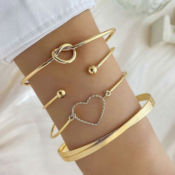 Legerings diamantknutet armband set kreativt hjärta ins dubbel kärlek geometriskt armband 4-delars set