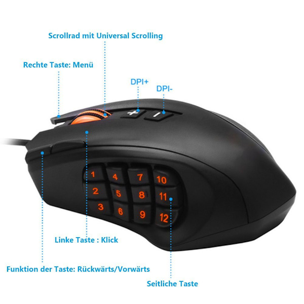 #Gaming Mus, 12 Programmerbare Gaming Knapper, 16400 DPI Gaming Mus#