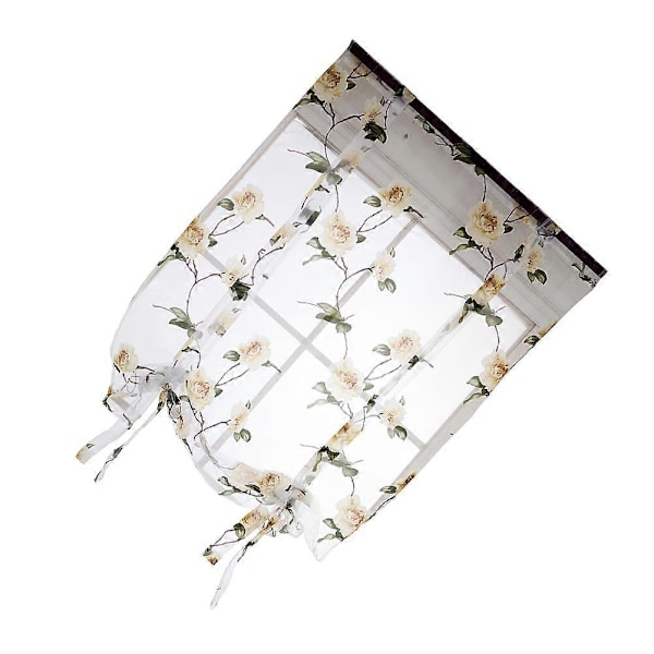 Blomstrete romersk gardin, halvtransparent vindusskjerm med knytebånd for stue, balkong, soverom 0,8 x 1 m (Gul)