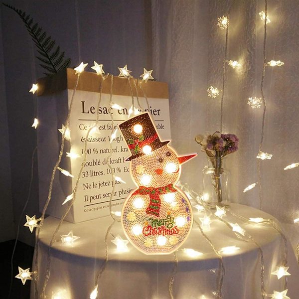 *Diamantmaleri-lampe, DIY LED-diamantmaleri Snømann Nattlig*