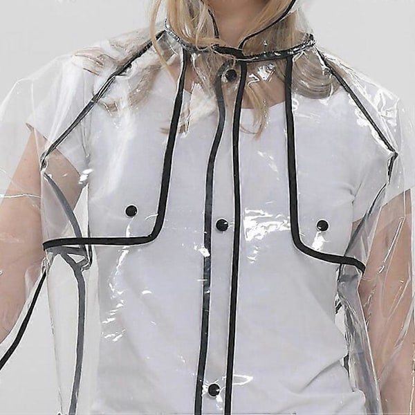 Fashionabel Transparent Regnrock Söta Flickor Huva Regnkappa Mellanlång Lättviktig Regnkläder Svart Oljerock (Svart, Storlek L)