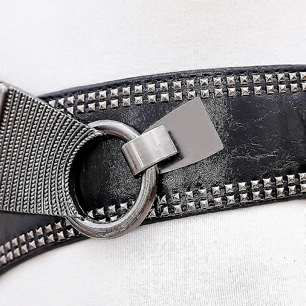 Naisten Muoti Vintage Leveä Joustava Vyötärövyö Mekkoihin Retro Stretch Vyö Niiteillä Nastat1kplmusta