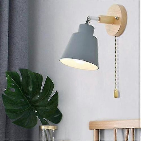 Nordisk Vegglampe i Tre, Sengbordlampe, Vegglampe for Soverom, Gang, med Glidelås-bryter