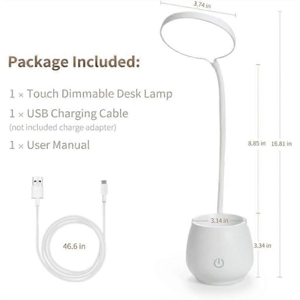 Skrivebordslampe til kontor, kollegieværelse og hjemmet, lille genopladelig LED-skrivebordslampe med holder til pen/telefon, lille Eye-skrivebordslampe