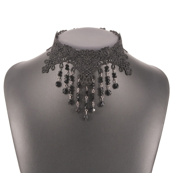 #1 stykke svart blondeanheng perlekjede gotisk dusk Blomst hult halskjede Smykketilbehør for kvinner og jenter#