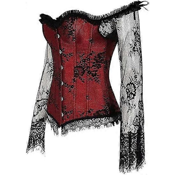 Dam Off Shoulder Mesh Transparent Spets Långärmad Korsett Dragsko Midja Figurformande Partytoppar