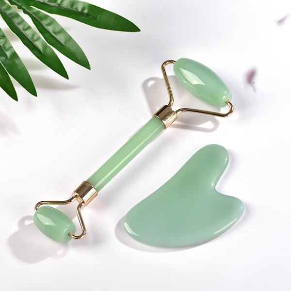 Jade Roller & Gua Sha Set, Ansiktsrulle för Skönhet Ansiktsrulle