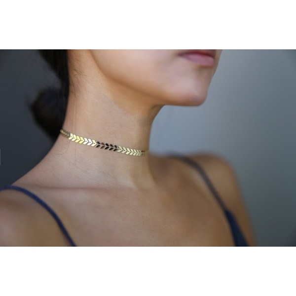 #2pc Trendy Delikat Chevron Choker Halskjede - Gullkjede - Bohemske smykker for kvinner og jenter#