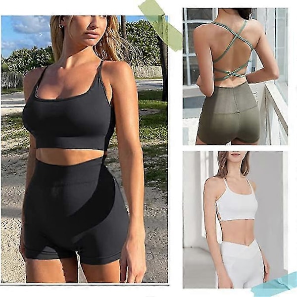 Rygglös Sport-BH, Sexig Push Up Sport-BH, Korsrygg Bustier, Vadderad Damtopp, Gymtopp Utan Bygel