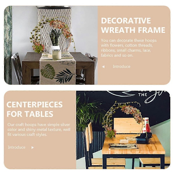2 Sæt Metal Blomster Hoop Bordpynt med Base Drømmefanger Bryllupskrans DIY Ringe