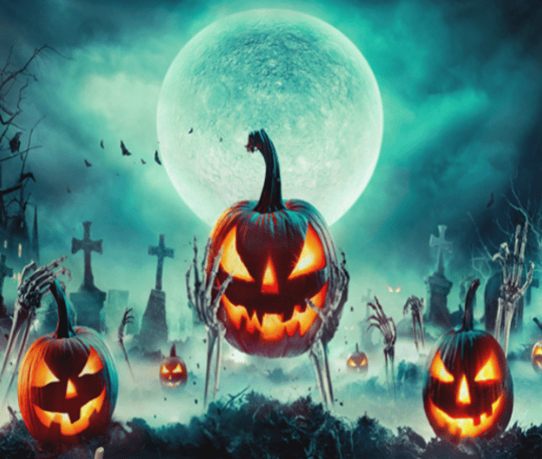 Vægtæpper Halloween Orange Græskar Fuldmåne Spøgelsesborg Skitse