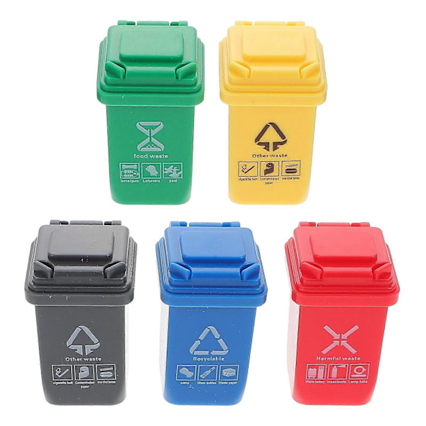 5 st Mini Soptunna Modell Dockhus Soptunna Sortering Miniatyr Scen Modell